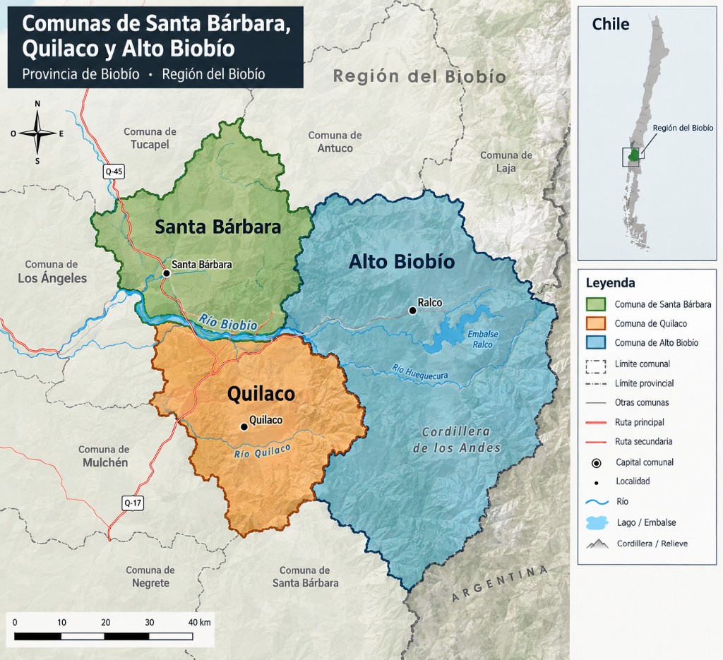Mapa de jurisdicción: Quilaco, Santa Bárbara y Alto Biobío